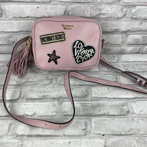 Victorias Secret Crossbody Small Pink Purse Bag With Glitter Shimmer Patches